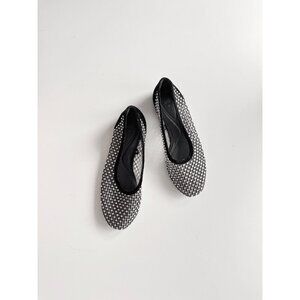 ZARA Black Velvet Mesh Crystal Rhinestone Ballerina Ballet Flats, Size 39